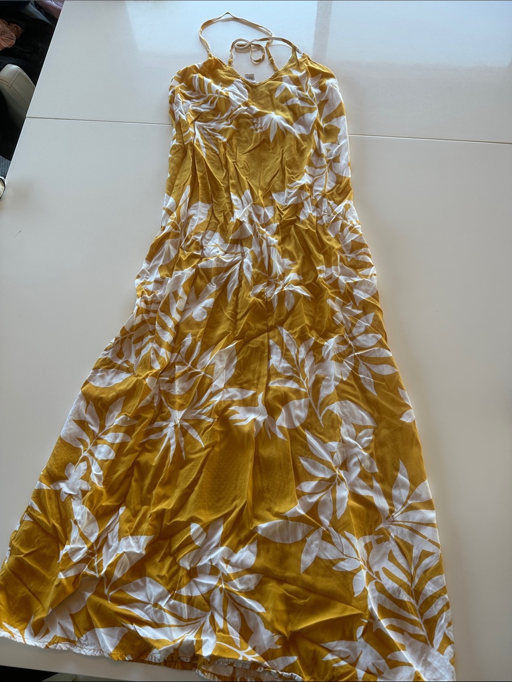 Old Navy Yellow and White Floral Halter Maxi Dress